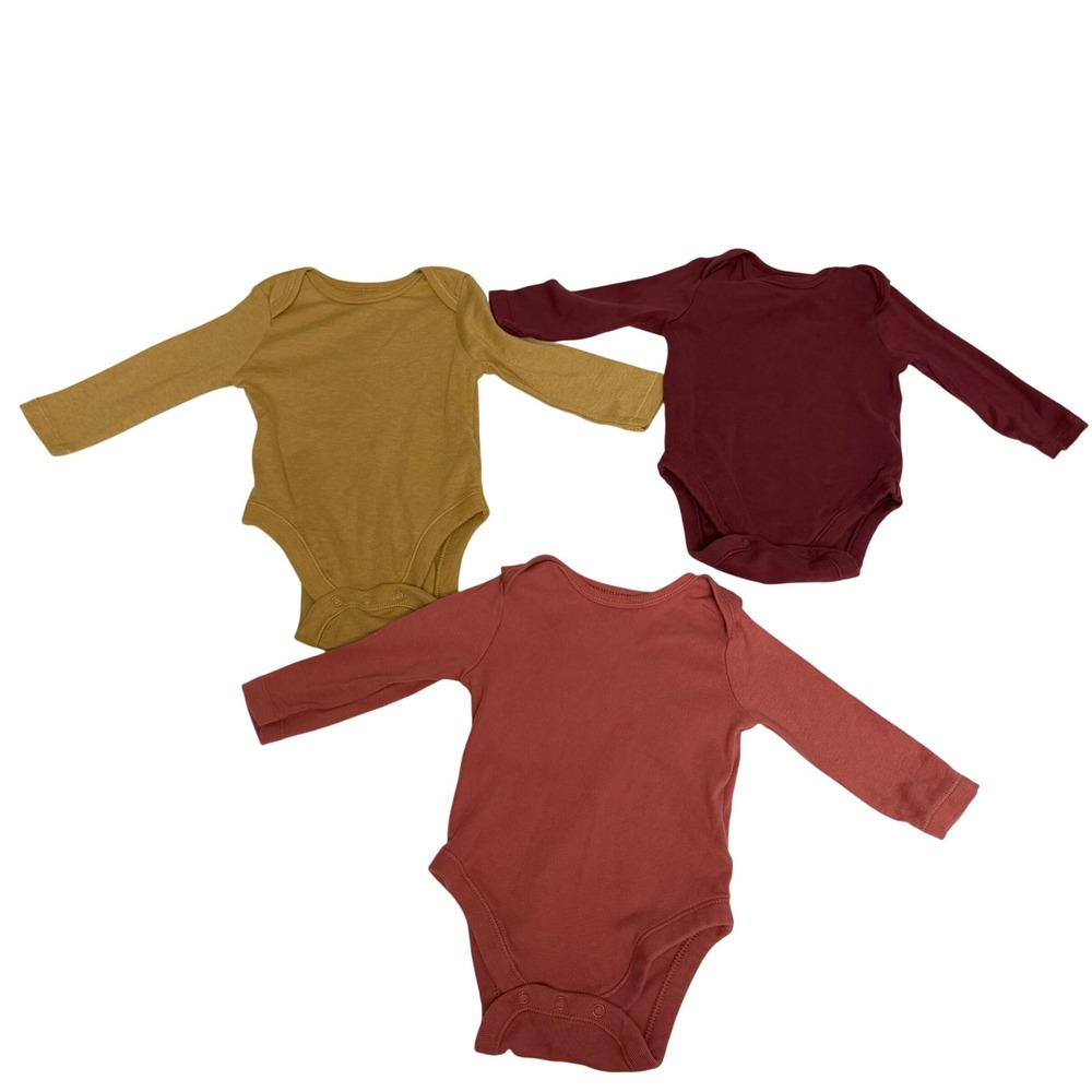Old Navy Baby Boys Girls Long Sleeve Bodysuit 3 Pack 0-3M Earthy Solid Ribbed